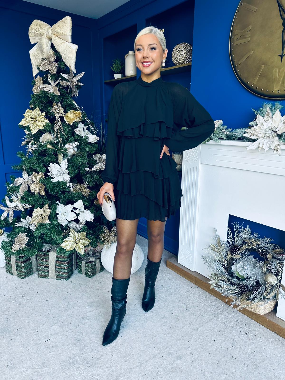 Maura Layered Detail Mini Dress Black