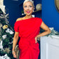 Riadh Gathered Detail Occasion Dress Red