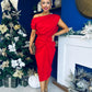 Riadh Gathered Detail Occasion Dress Red
