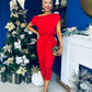 Riadh Gathered Detail Occasion Dress Red