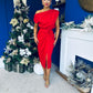 Riadh Gathered Detail Occasion Dress Red