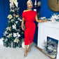 Riadh Gathered Detail Occasion Dress Red