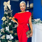 Riadh Gathered Detail Occasion Dress Red