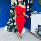 Riadh Gathered Detail Occasion Dress Red