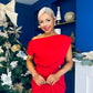 Riadh Gathered Detail Occasion Dress Red