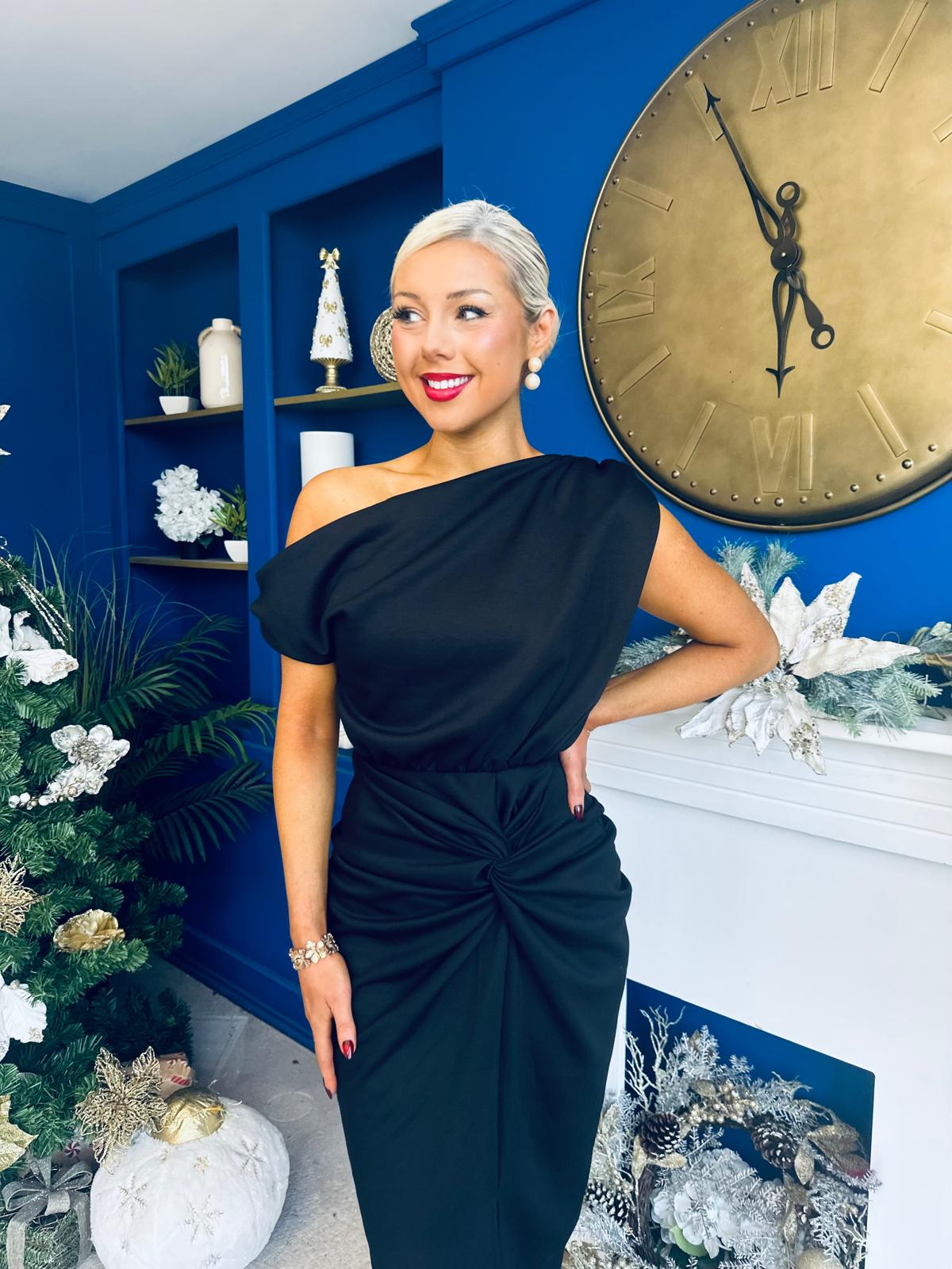 Riadh Gathered Detail Occasion Dress Black
