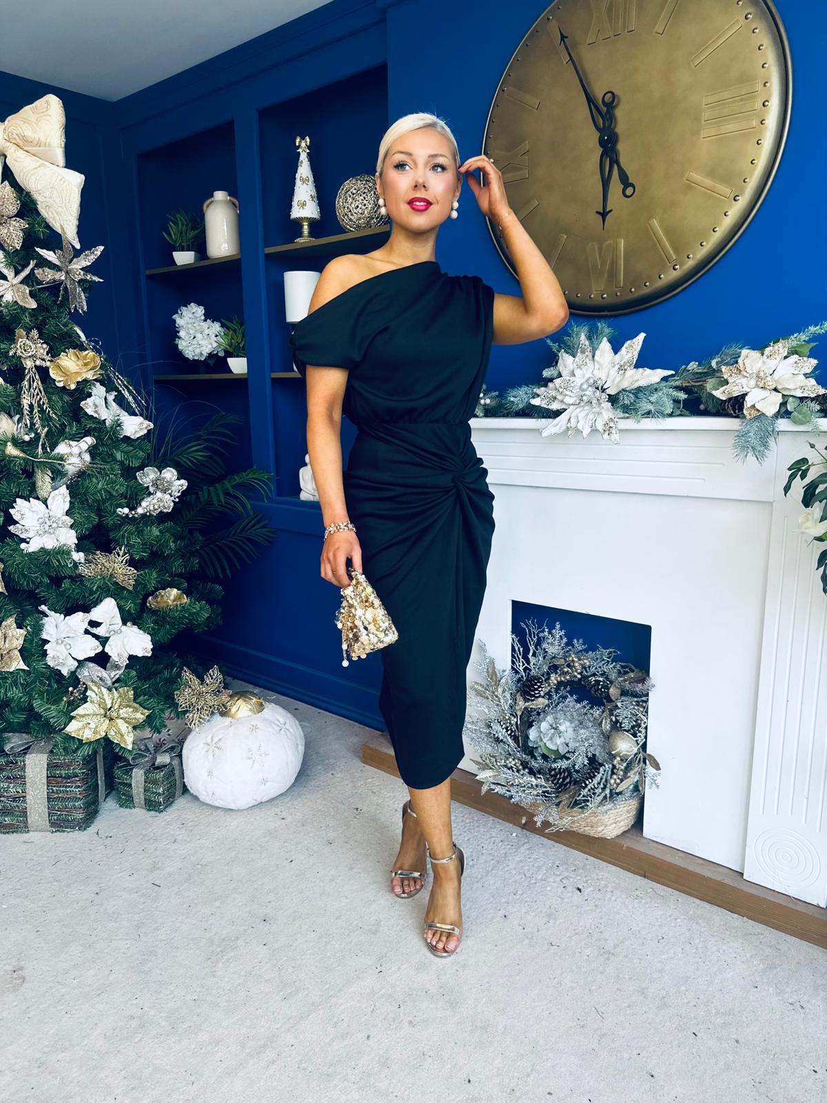 Riadh Gathered Detail Occasion Dress Black