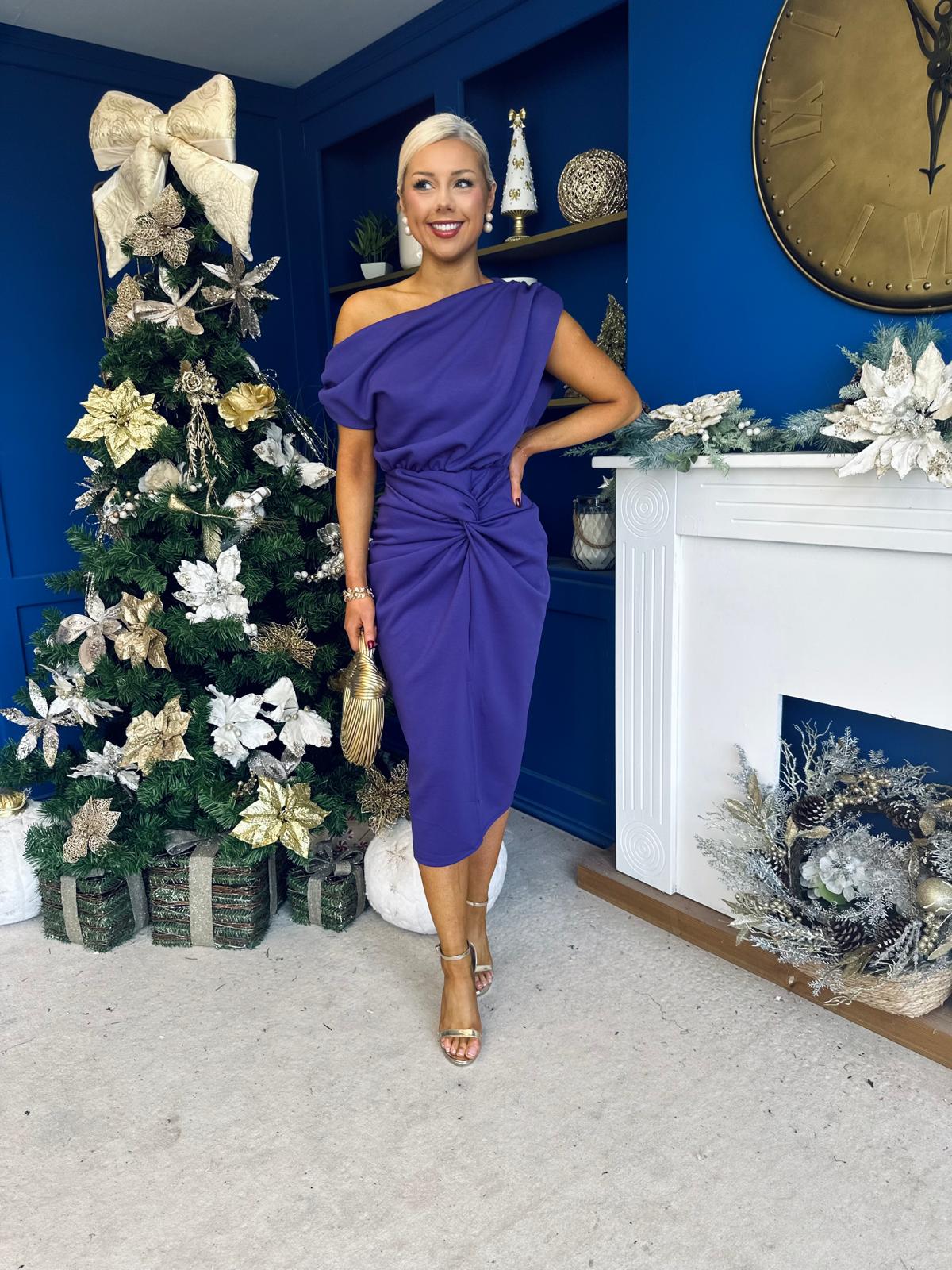 Riadh Gathered Detail Occasion Dress Violet