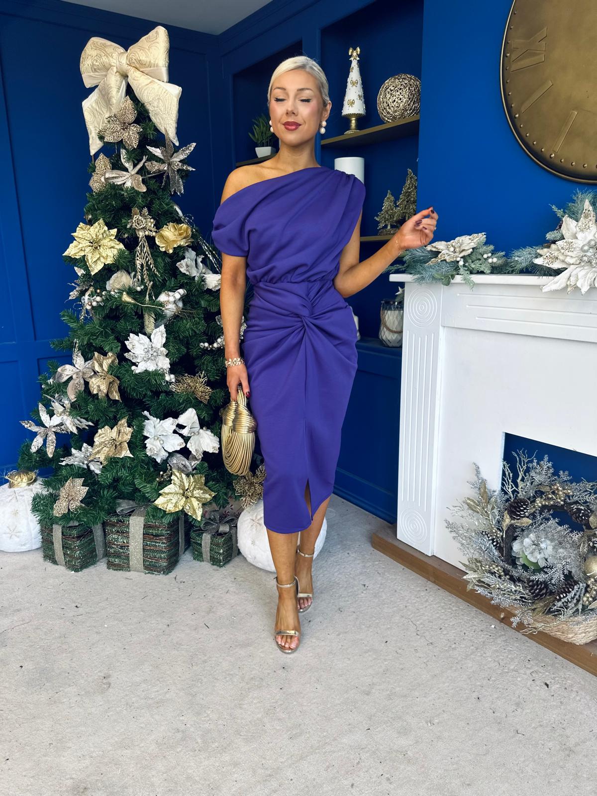 Riadh Gathered Detail Occasion Dress Violet
