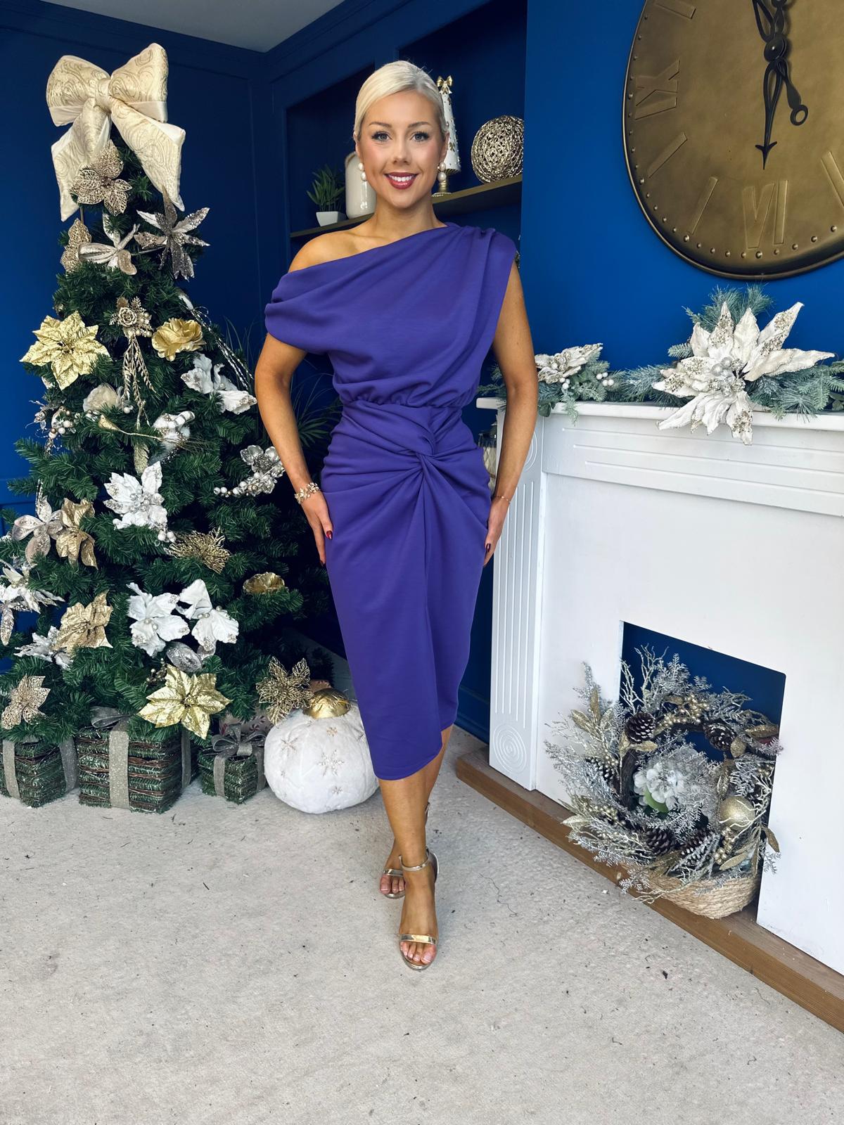 Riadh Gathered Detail Occasion Dress Violet