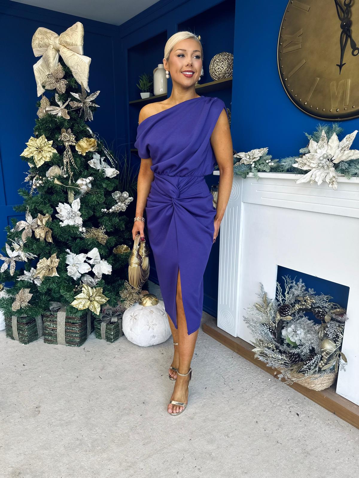 Riadh Gathered Detail Occasion Dress Violet