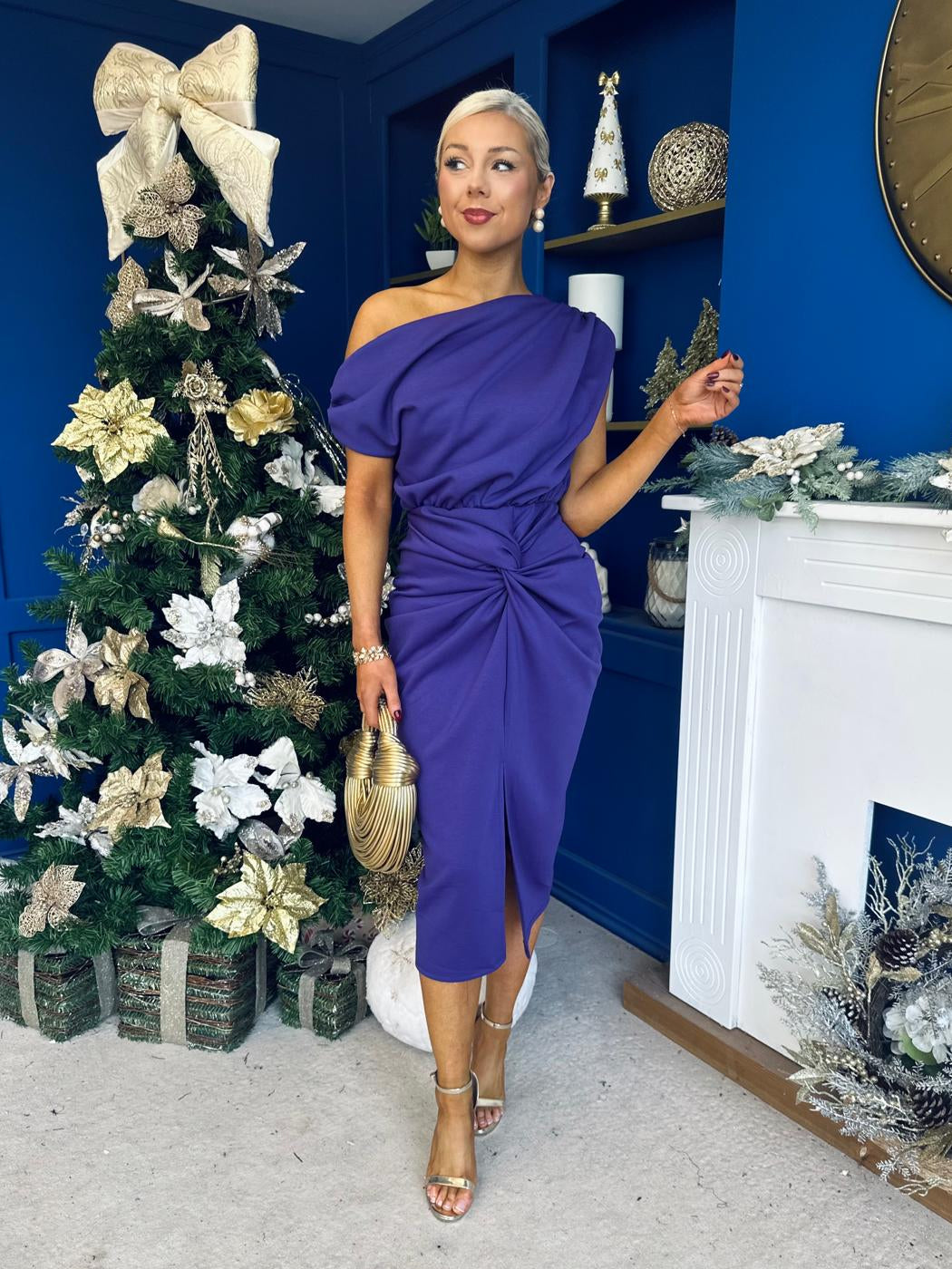 Riadh Gathered Detail Occasion Dress Violet