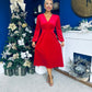 Blaithin Button Detail Detail Midi Dress Velvet Red