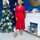Blaithin Button Detail Detail Midi Dress Velvet Red