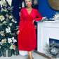 Blaithin Button Detail Detail Midi Dress Velvet Red