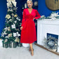 Blaithin Button Detail Detail Midi Dress Velvet Red