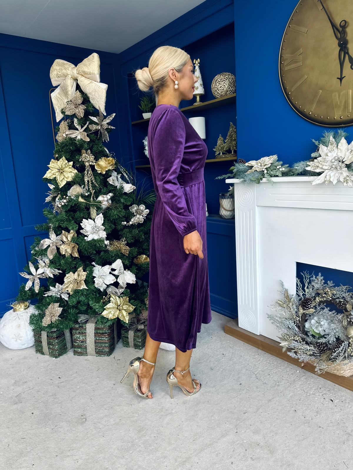 Blaithin Button Detail Detail Midi Dress Velvet Violet