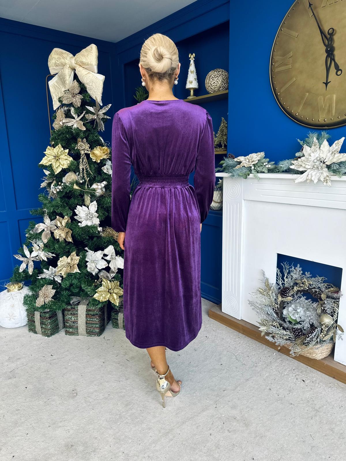 Blaithin Button Detail Detail Midi Dress Velvet Violet