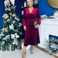 Blaithin Button Detail Detail Midi Dress Velvet Wine