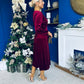 Blaithin Button Detail Detail Midi Dress Velvet Wine
