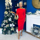 Cliona Asymmetric Ruched Occasion Dress Red
