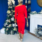 Cliona Asymmetric Ruched Occasion Dress Red