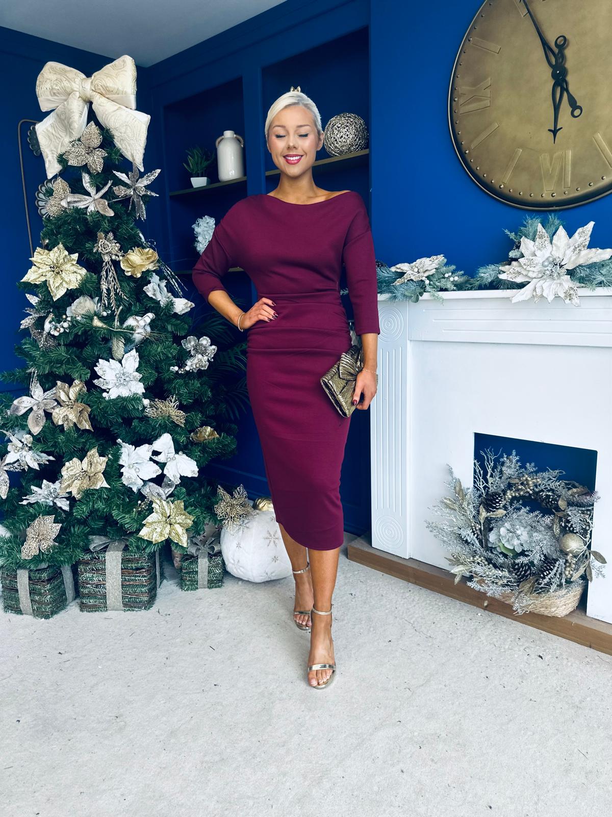 Cliona Asymmetric Ruched Occasion Dress Wine