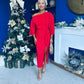 Vendy Off The Shoulder Plisse Midi Dress Red