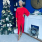 Vendy Off The Shoulder Plisse Midi Dress Red