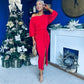 Vendy Off The Shoulder Plisse Midi Dress Red