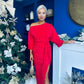 Vendy Off The Shoulder Plisse Midi Dress Red