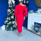 Vendy Off The Shoulder Plisse Midi Dress Red