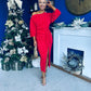 Vendy Off The Shoulder Plisse Midi Dress Red