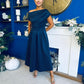 Breffy Asymmetric Neckline Studded Midi Navy