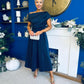 Breffy Asymmetric Neckline Studded Midi Navy