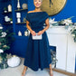 Breffy Asymmetric Neckline Studded Midi Navy