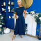 Breffy Asymmetric Neckline Studded Midi Navy