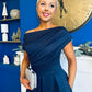Breffy Asymmetric Neckline Studded Midi Navy