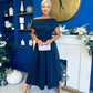 Breffy Asymmetric Neckline Studded Midi Navy