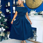 Breffy Asymmetric Neckline Studded Midi Navy