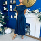 Breffy Asymmetric Neckline Studded Midi Navy