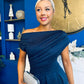 Breffy Asymmetric Neckline Studded Midi Navy