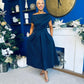 Breffy Asymmetric Neckline Studded Midi Navy