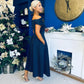 Breffy Asymmetric Neckline Studded Midi Navy