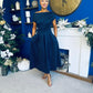 Breffy Asymmetric Neckline Studded Midi Navy