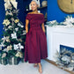 Breffy Asymmetric Neckline Studded Midi Wine