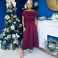 Breffy Asymmetric Neckline Studded Midi Wine