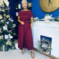 Breffy Asymmetric Neckline Studded Midi Wine