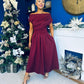 Breffy Asymmetric Neckline Studded Midi Wine