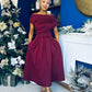 Breffy Asymmetric Neckline Studded Midi Wine